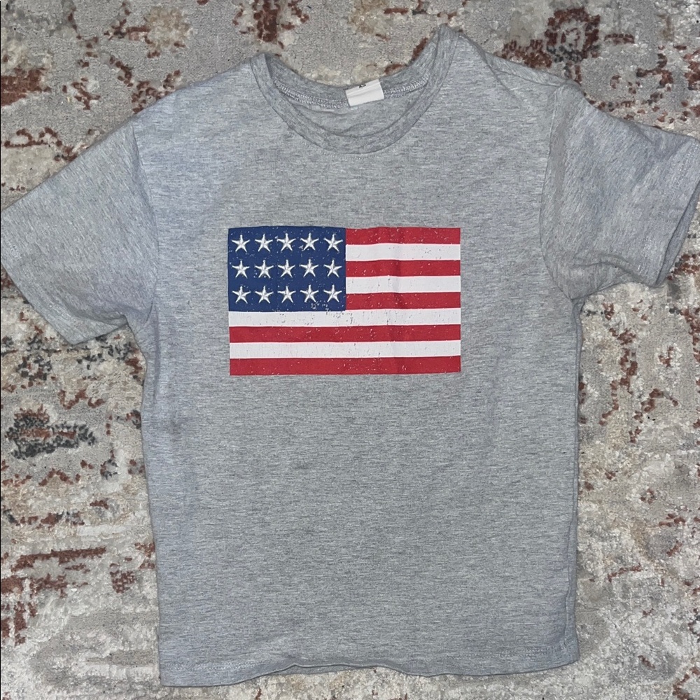 Gray juniors baby T-Shirt with American Flag Design